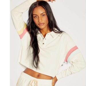 ⭐️Wildfox candy stripe Miami polo vanilla crop sweatshirt top NWT size medium
